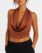 Caramel satin halter top