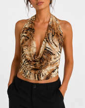 Animal print mesh halter top