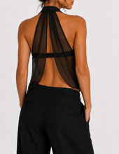 Black mesh halter top