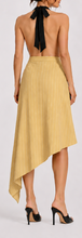 Beige pinstripe shirt-style skirt