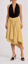 Beige pinstripe shirt-style skirt