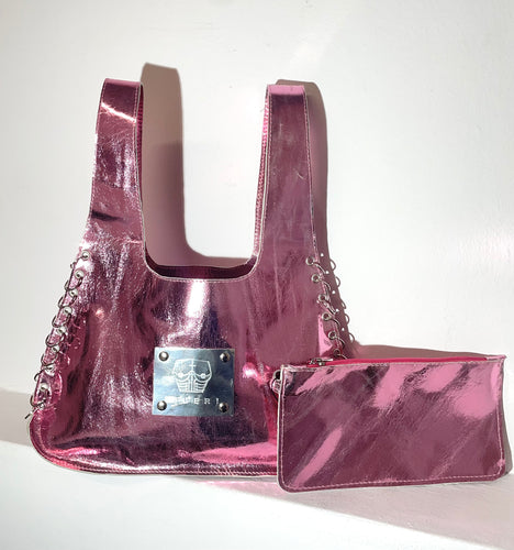 Pink metallic leather bag