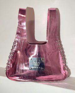 Pink metallic leather bag