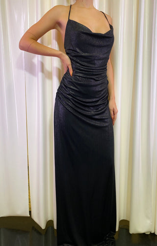 Black/silver ruched slip dress