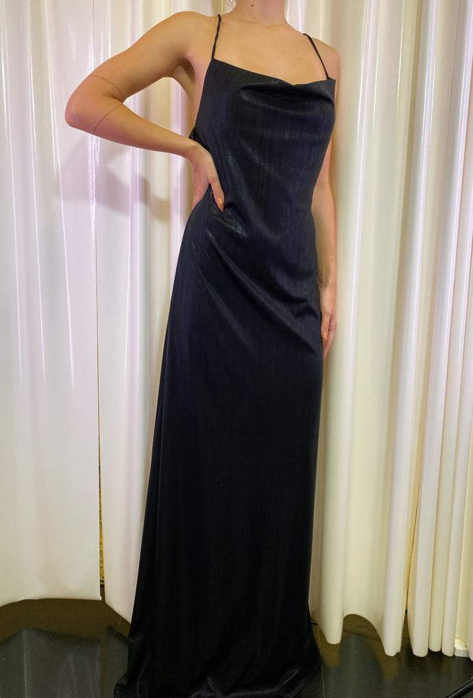 Shiny black slip dress