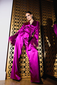 Satin Jumpsuit with Feather details