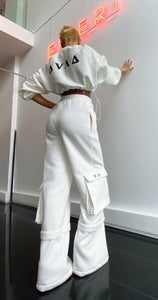 White cargo footer pants